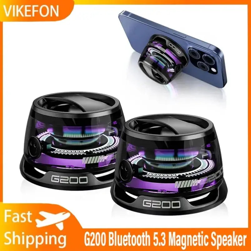 Mini Travel Stereo Speaker Outdoor Magnetic Bluetooth Speaker Wireless Portable with RGB Color Light and Phone Holder for IOS - HASHTAG