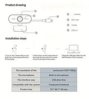Full HD 1080P network computer with microphone, video camera, voice call camera, conference camera, student classroom camera, video network camera, work camera HASHTAG