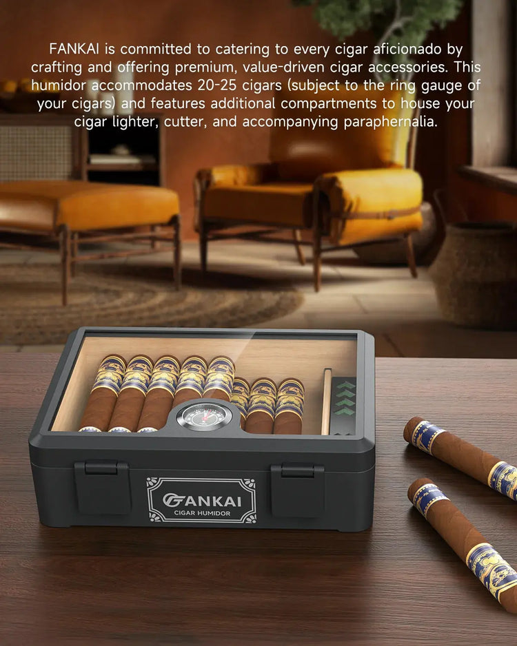 Cigar Humidor,Full Glass Top Cigar Box with Humidifier and Hygrometer,Crushproof Case,Cedar Wood Lining Storage for 20-25 Cigars HASHTAG