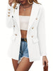 Lapel Double Breasted Blazer, Elegant Long Sleeve Work Office Outerwear With Pockets, Women's Clothing HASHTAG