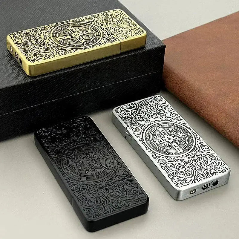 Constantine Relief Ultra Thin Retro Grinding Wheel Lighter Metal Jet Flame Inflatable Lighter Cigarette Accessories Men&