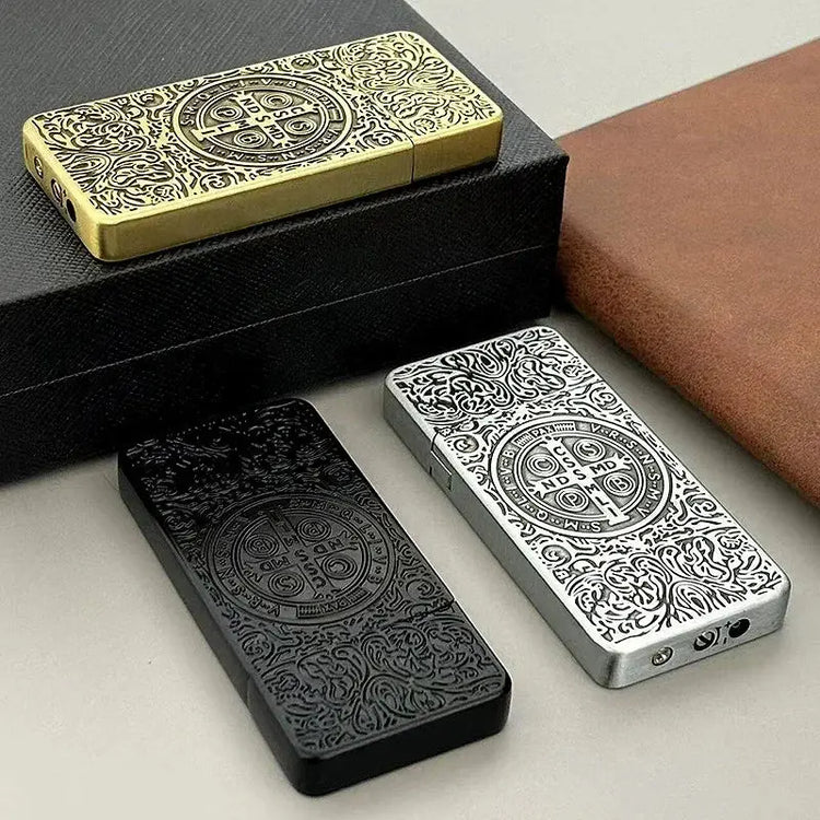 Constantine Relief Ultra Thin Retro Grinding Wheel Lighter Metal Jet Flame Inflatable Lighter Cigarette Accessories Men&