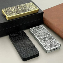 Constantine Relief Ultra Thin Retro Grinding Wheel Lighter Metal Jet Flame Inflatable Lighter Cigarette Accessories Men's Gift HASHTAG BAR TABACCHI