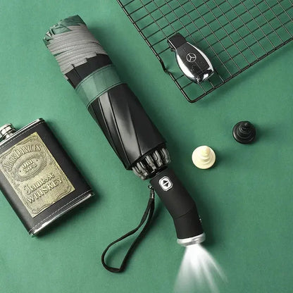 Fully Automatic Sun Protection Umbrella Folding Waterproof Umbrella With LED Flashlight UV Sunshade Rainproof Wind Resistance - HASHTAG