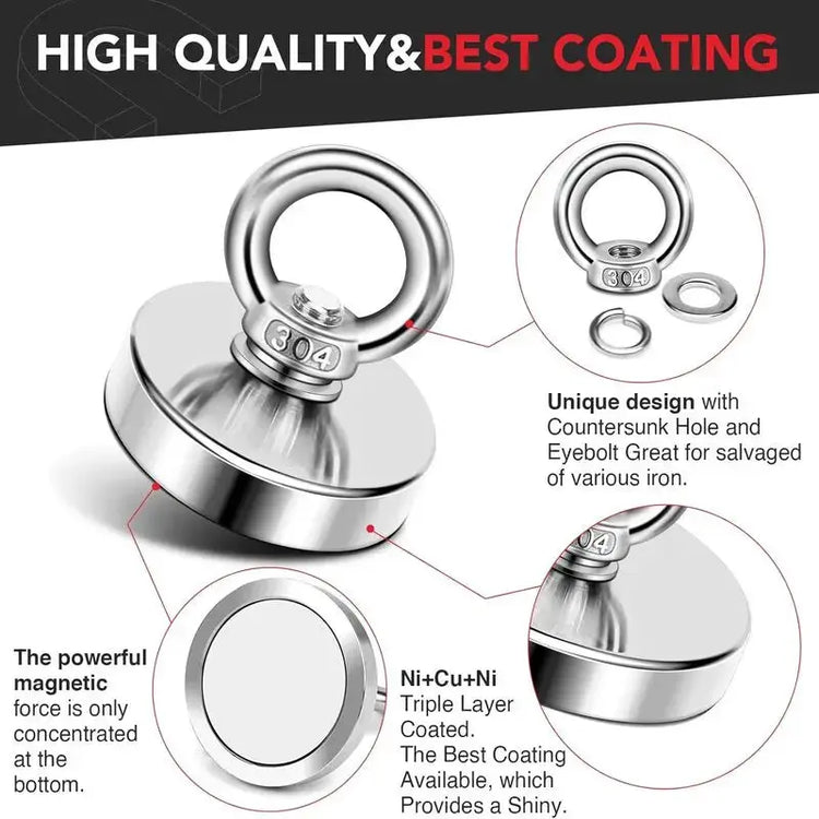 D16~D42mm Strong Suction Salvage Helper, Made of N52 Heavy Rare Earth Material, with Countersunk Hole and Eyebolt Suction metal - My Hashtag Shop