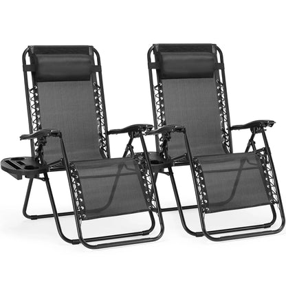 JHK Zero Gravity Set of 2 Portable Recliner Camping Patio Outdoor Garden Lounge Chair with Cup Holder Trays Adjustable Pillow - HASHTAG