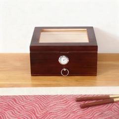 Cigar Humidor Solid Wood Combination Lock, Glass Top Cedar Storage Box Holds 35 Cigars, Humidifier Hygrometer Accessory Drawer HASHTAG