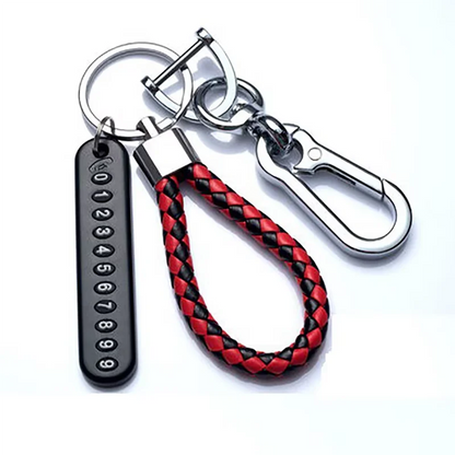 Trendy DIY Keychain License Plate Cell Phone Number Pendant for Men Punk Simple Braided Leather Rope Anti-Lost Car Keychain Accessories