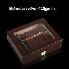 Retro Cedar Cigar Humidor Cigar Box with Hygrometer with Shelves for Storage of Cigars with Humidifier Large Capacity Portable HASHTAG