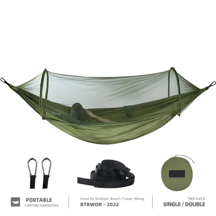 Outdoor Single Person Camping Hammock With Nylon Color Matching Hammock High Strength Parachute Fabric Portable Hanging Bed - HASHTAG