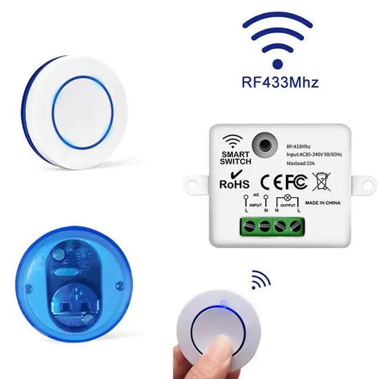 RF 433Mhz Light Switch round 10A Wireless Panel Mini Switch Remote Control Relay Receiver Module Transmitter for Bedroom