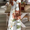 Floral Print Maxi Dress - Short Sleeve, V Neck, Casual, Lace Up, Women's Clothing for Everyday Wear HASHTAG