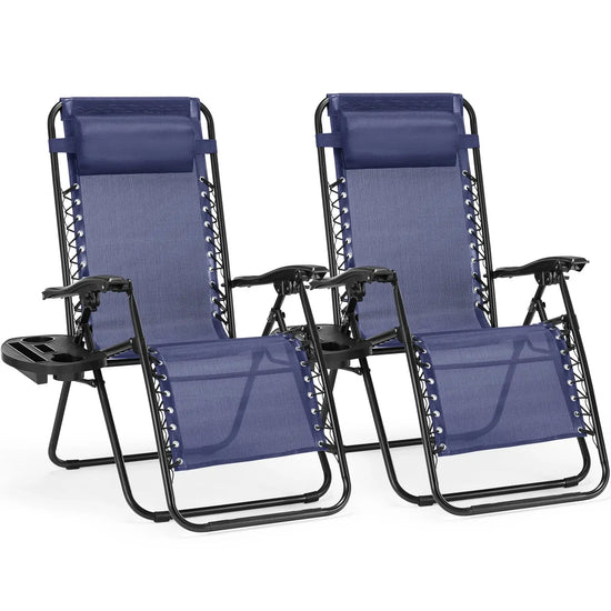 JHK Zero Gravity Set of 2 Portable Recliner Camping Patio Outdoor Garden Lounge Chair with Cup Holder Trays Adjustable Pillow - HASHTAG