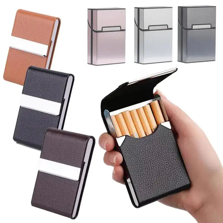 Multifunction Stainless Steel Cigarette Case PU Cigar Storage Box Tobacco Holder 1 PC Card Cases Smoking Accessories - HASHTAG