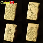 Exquisite Brass Kerosene Lighter Slim Windproof Vintage Grinding Wheel Ignition Lighter Cigarette Accessories Men's Gift HASHTAG BAR TABACCHI