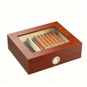 Cigar Humidor Solid Wood with Glass Top, 30 Cigar Capacity Storage Box with Hygrometer Humidifier for Home Decor HASHTAG