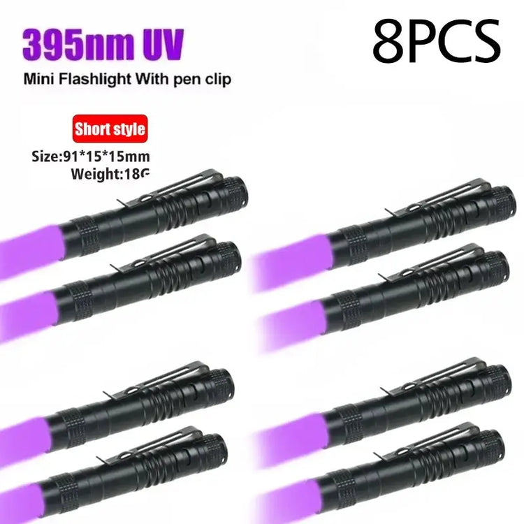 UV Flashlight 395nm Ultraviolet Torch With Pen Clip Portable AAA Batteries Used Violet Light Pet Urine Scorpion Detector UV Lamp HASHTAG