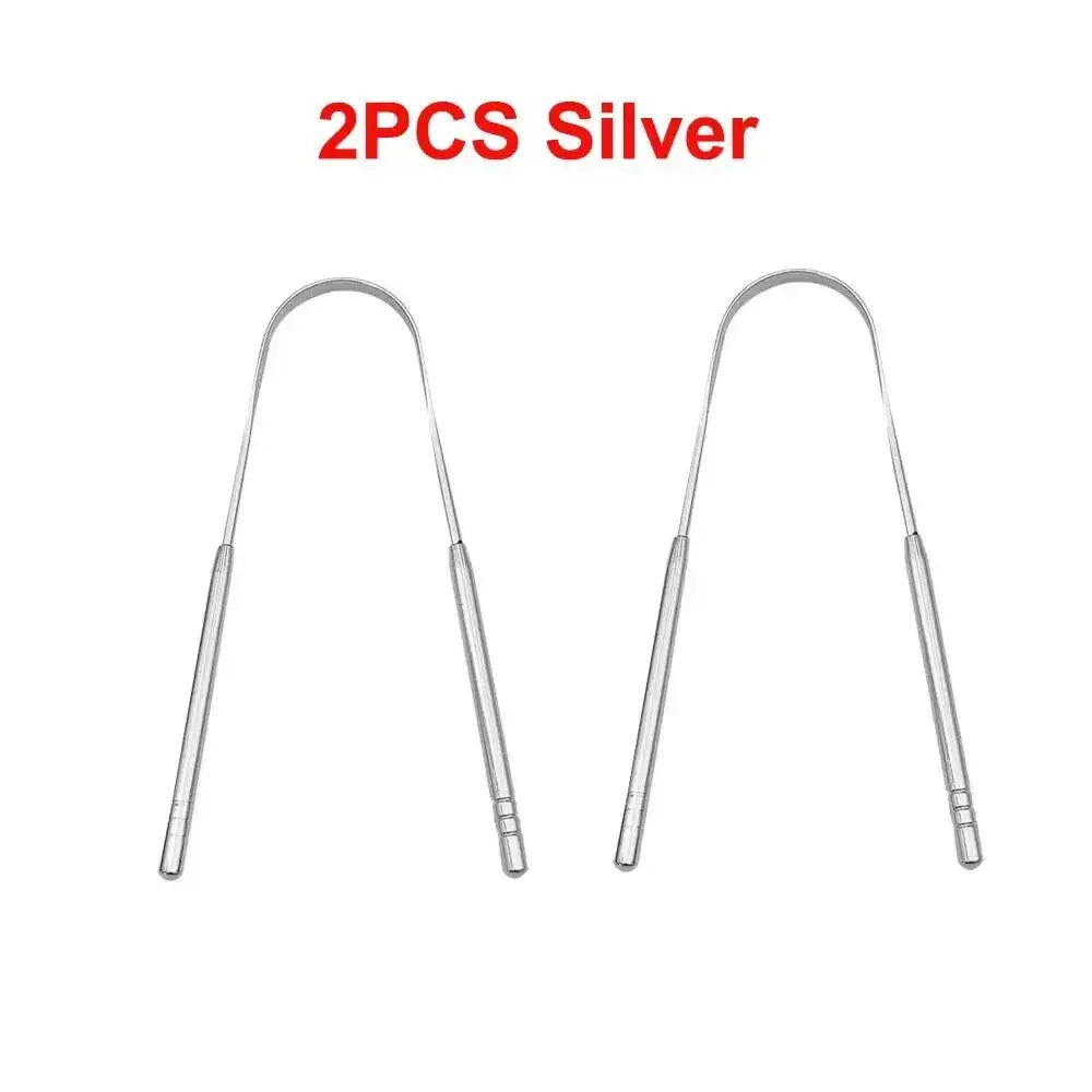 3pcs Stainless Steel Tongue Scraper U-shaped Metal Fresh Breath Cleaning Coated Tongue Toothbrush Oral Hygiene Care Tools HASHTAG
