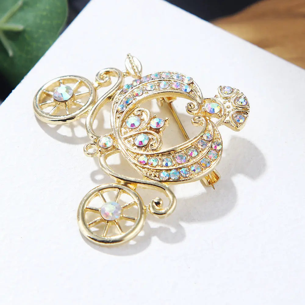 Pumpkin Car Brooch Fairy Tale Style Lanhao Gray Guniang Colorful Rhinestone - HASHTAG