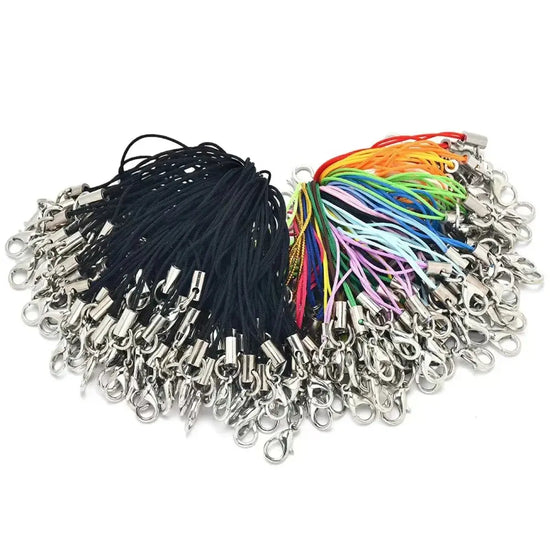 50PCS Black Strap Charm Cord Lanyard Lariat Strap Cords Lobster Clasp Rope Keychains Hooks Mobile Set Charms Jewelry Accessories - My Hashtag Shop