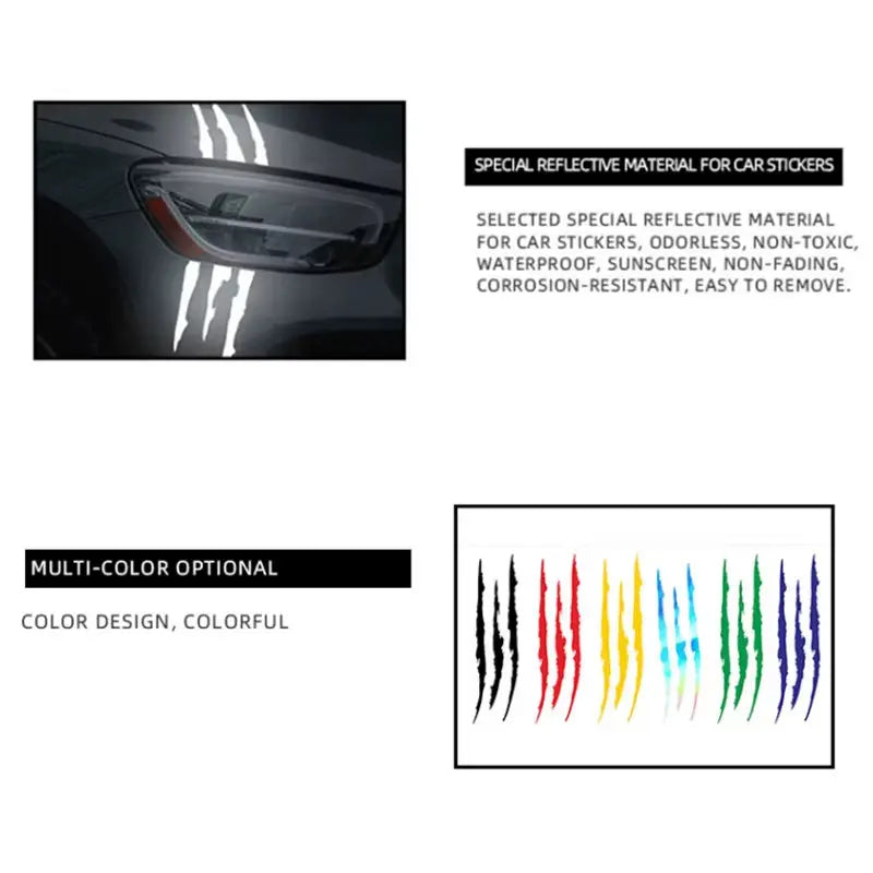 Motorcycle Car Sticker Universal Monster Claw Scratched Stripe Decal Marker Reflective Waterproof Moto Decoration Accessories
