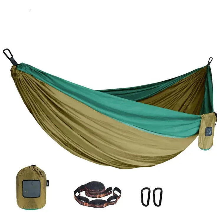 Outdoor Single Person Camping Hammock With Nylon Color Matching Hammock High Strength Parachute Fabric Portable Hanging Bed - HASHTAG