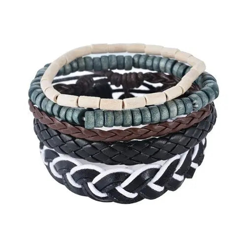 Leather Bracelet Men Multilayer Bead Bracelet Punk Wrap Bracelets for Women Vintage punk Men Jewelry AliExpress