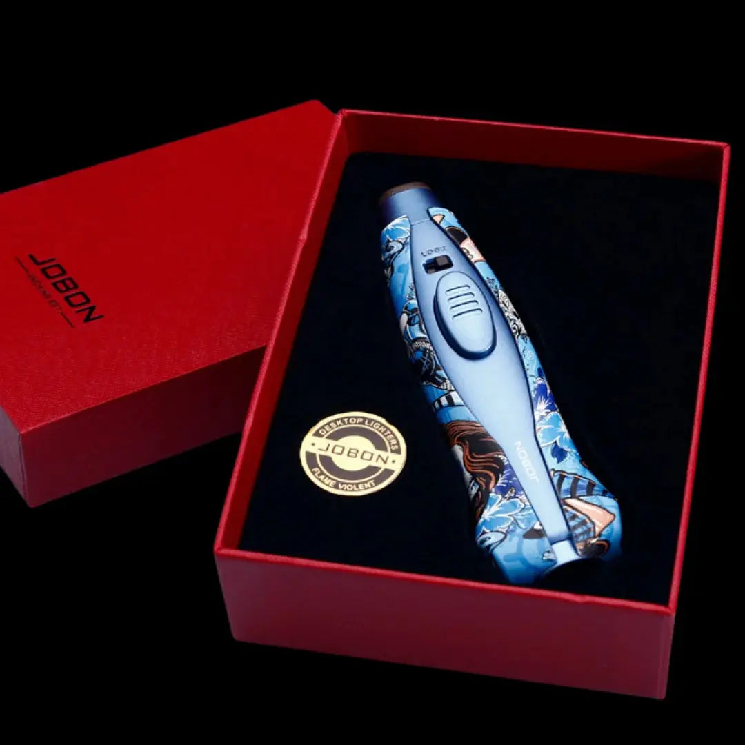 Jobon New High-powered Flamethrower Metal Inflatable Windproof Blue-flame Cigar Lighter Men&