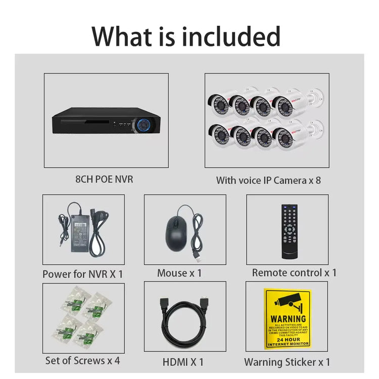 4K 8MP Ultra HD POE IP Security Camera System NVR Kit with Audio Out Door Bullet Indoor Dome Human Detection Video Surveillance