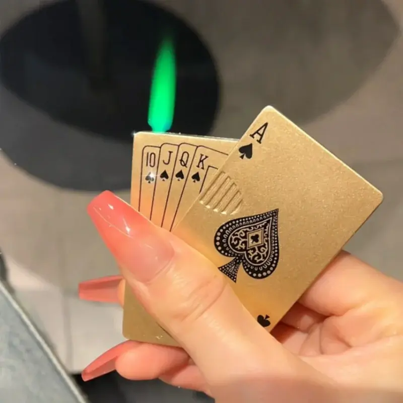 Metal poker card inflatable lighter windproof jet flame butane cool portable lighter cigarette accessories men&