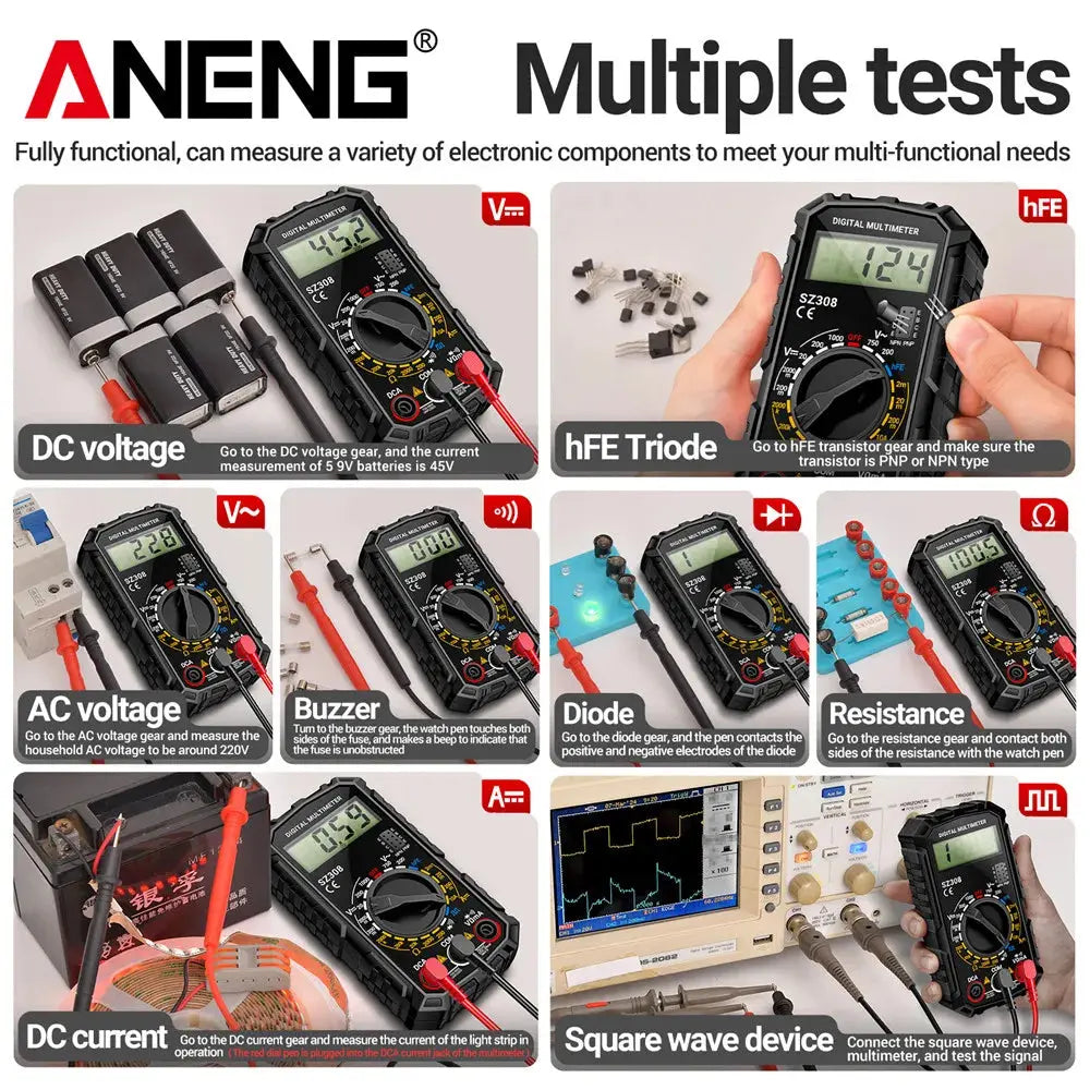 ANENG SZ308 Digital Multimeter   AC/DC Current Meter Voltage Resistance Meter Electrician LCD Backlight Ohm Square Wave Test - HASHTAG