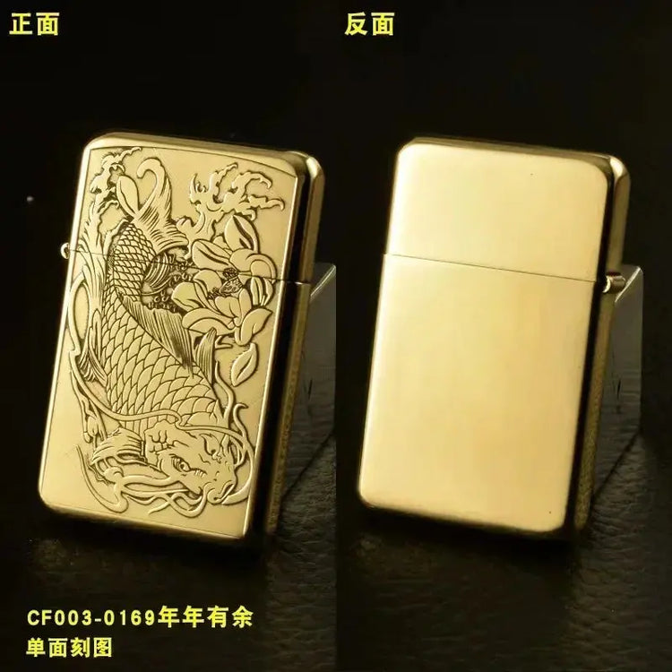 Exquisite Brass Kerosene Lighter Slim Windproof Vintage Grinding Wheel Ignition Lighter Cigarette Accessories Men&