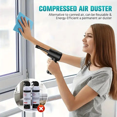 Rechargeable Cordless Air Duster - Powerful Electric Compressed Air Blower for Deep Cleaning of Computer Keyboards, Cameras, Cars, and Home Offices - Portable, Lightweight, and Easy to Use with LED Light and Extendable Nozzle HASHTAG