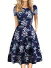 Elegant Retro A-line Dress, Short Sleeve Casual Dress For Spring & Summer, Women's Clothing HASHTAG