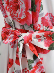 Floral Print Tie Waist Dress, Elegant Crew Neck Cap Sleeve Pleated Dress, Women's Clothing HASHTAG