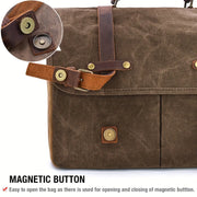 [Leather Messenger Bag] Waterproof Vintage 15.6 Inch Mens Messenger Bag | Genuine Leather Waxed Canvas Briefcase Large Leather Computer Laptop Bag Rugged Satchel Shoulder Bag HASHTAG