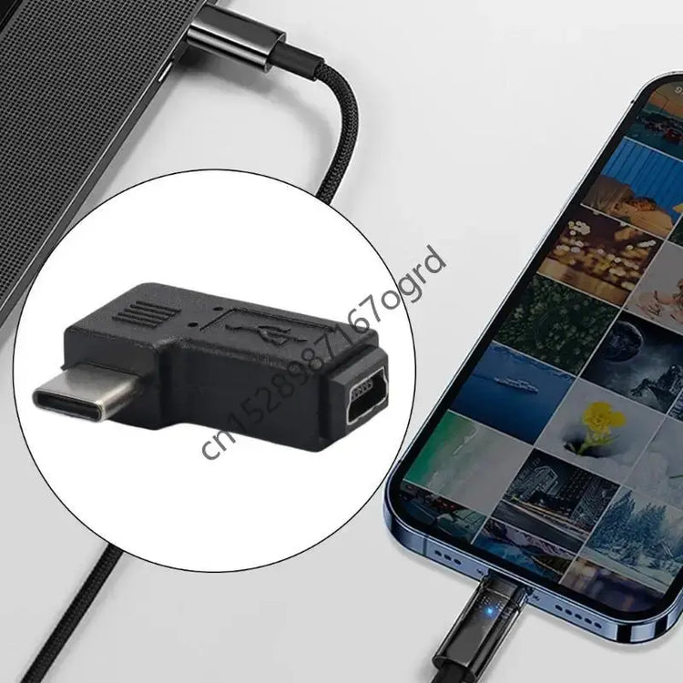 Mini USB to USB C Converter 90 Degree Type-C Male to Mini USB Female Adapter 634A - HASHTAG