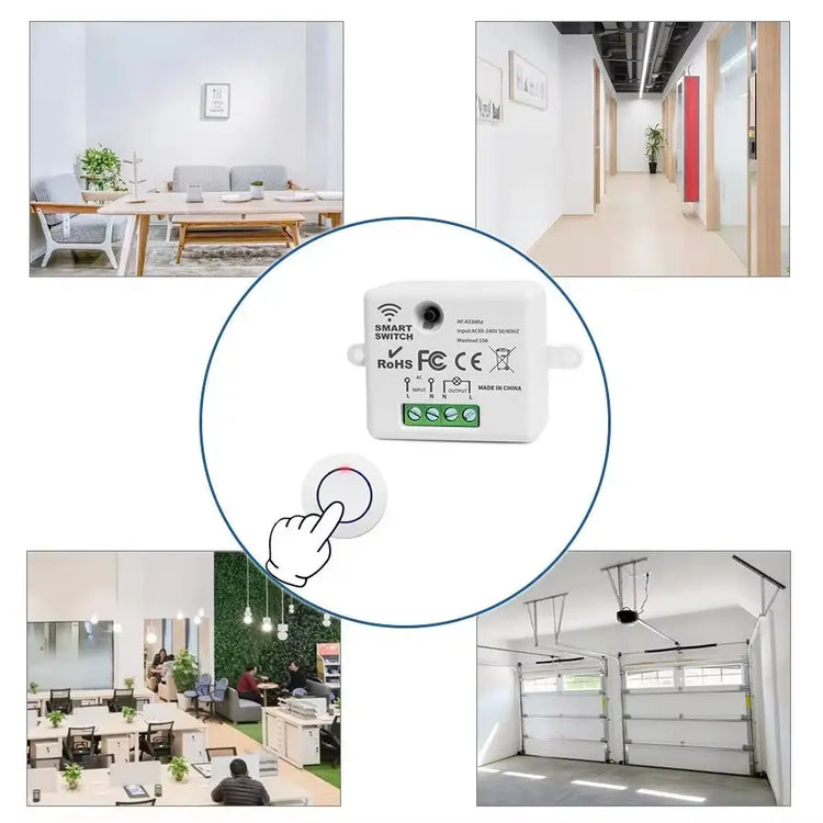 RF 433Mhz Light Switch round 10A Wireless Panel Mini Switch Remote Control Relay Receiver Module Transmitter for Bedroom