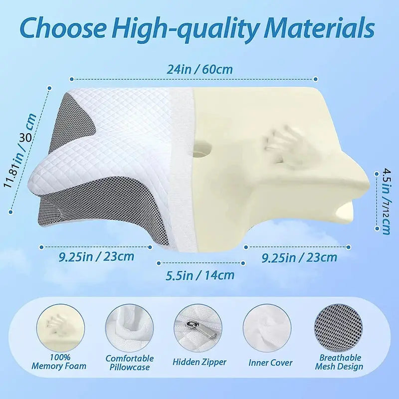1pc Memory Foam Cervical Pillow, 2 in 1 Ergonomic Contour Orthopedic Pillow for Neck Pain, Contoured Support Pillows,Neck Pillow - HASHTAG