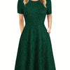 Elegant Retro A-line Dress, Short Sleeve Casual Dress For Spring & Summer, Women's Clothing HASHTAG