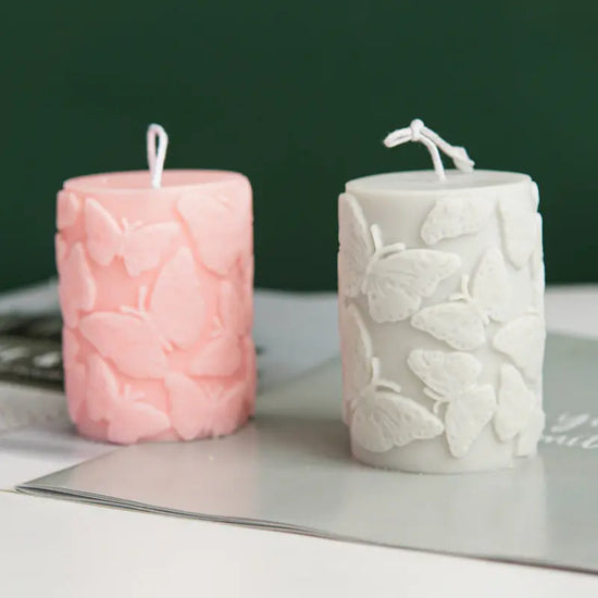 Cylindrical Plum Blossom Flower or Butterfly Candle Mold Embossed - HASHTAG