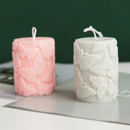 Cylindrical Plum Blossom Flower or Butterfly Candle Mold Embossed - HASHTAG