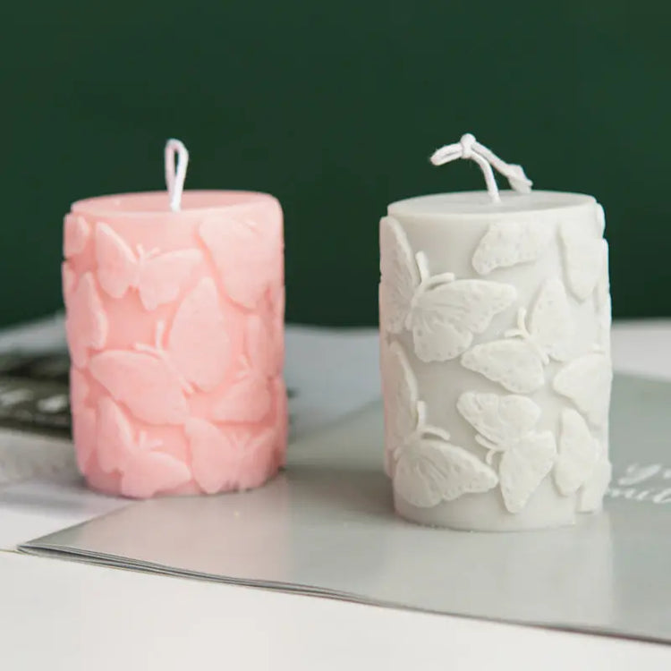 Cylindrical Plum Blossom Flower or Butterfly Candle Mold Embossed - HASHTAG