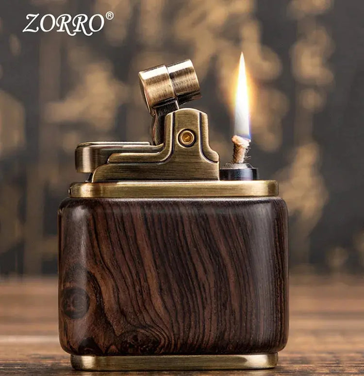 Zorro Pure Copper Kerosene Lighter. Handmade Wood Shell Press Ignition. Old Nostalgic Sandalwood Ebony Lighter Men Smoking Gift - HASHTAG