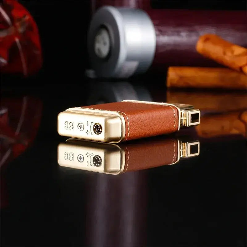 Professional Leather-Wrapped Pipe Lighter with Angled Flame Design, Refillable Windproof Butane Lighter for Tobacco Smokers HASHTAG BAR TABACCHI