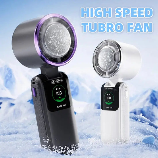 New Ice Pack High-Speed Handheld Eletirc Fan Speed Adjustable Folding Mini Fan Portable Outdoor Hanging Neck Small Fan - HASHTAG