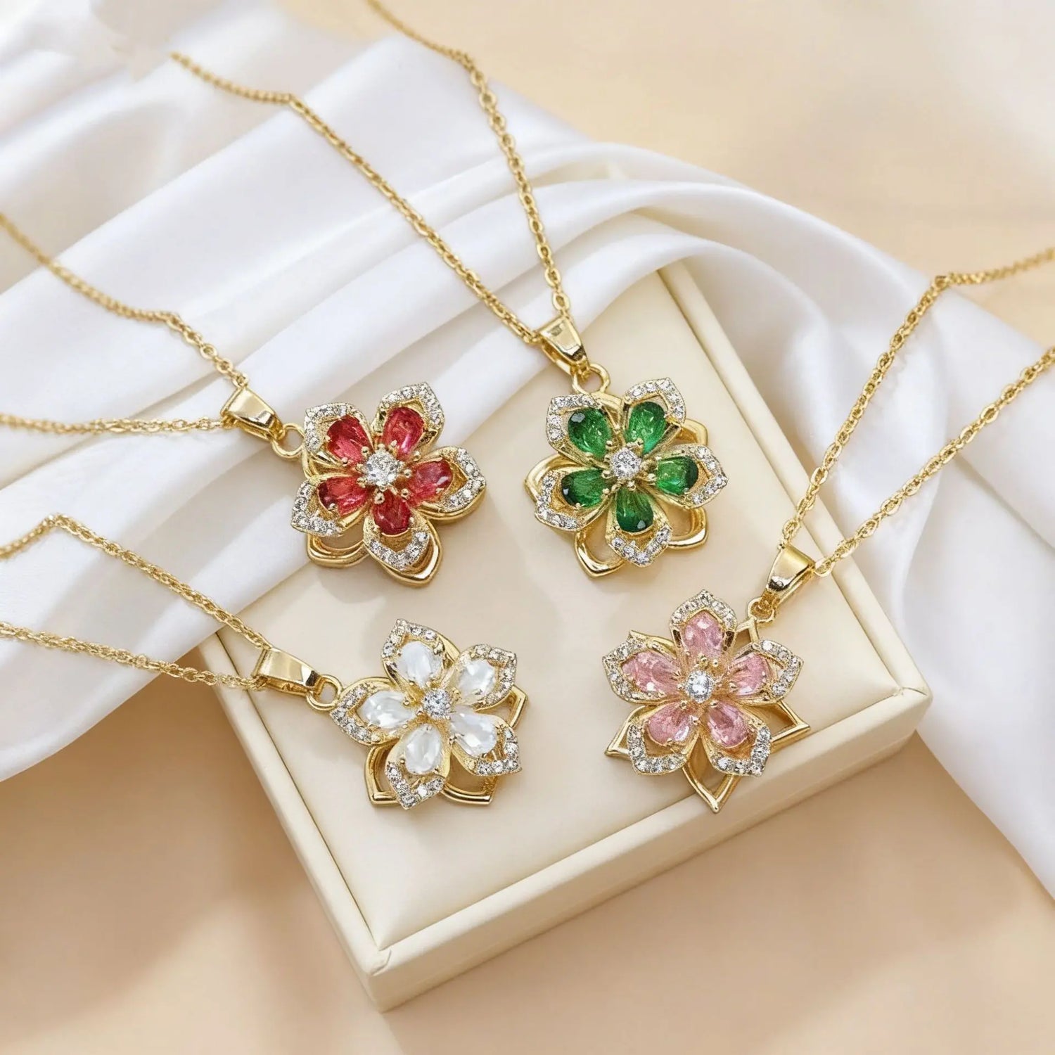 Ins Rhinestones Flowers Necklace Fashion Unique Rotatable Necklace Women&