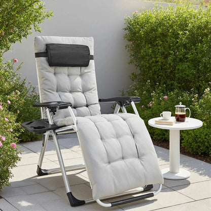 JHK Zero Gravity Set of 2 Portable Recliner Camping Patio Outdoor Garden Lounge Chair with Cup Holder Trays Adjustable Pillow - HASHTAG