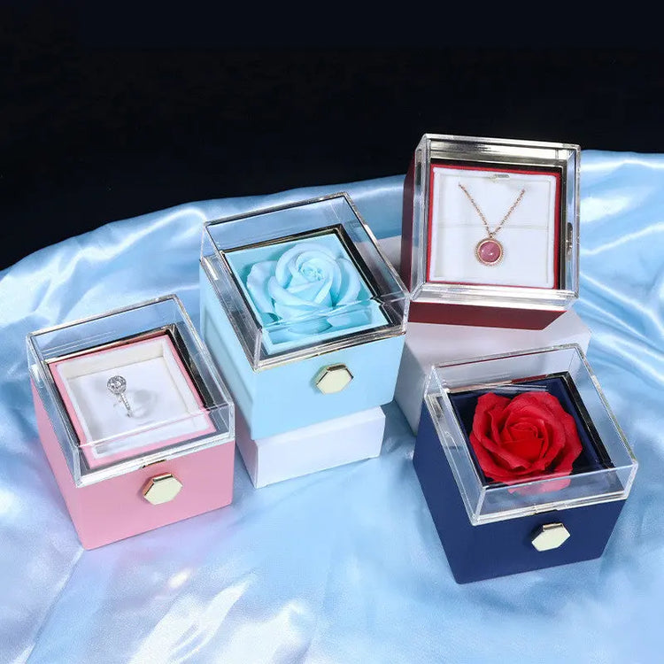 Rotating Soap Flower Rose Gift Box Creative Rotating Rose Jewelry Packaging Box Valentine&