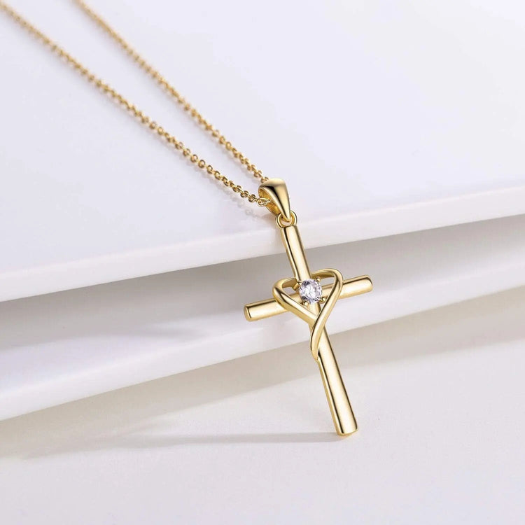 925 Sterling Silver Cross Necklace for Women Men 14K Gold Plated 5A CZ Birthstone Necklaces for Holiday